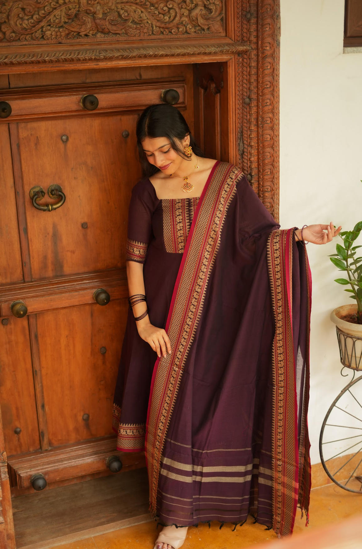Radha – Coffee Narayanpet Handloom Anarkali Suit