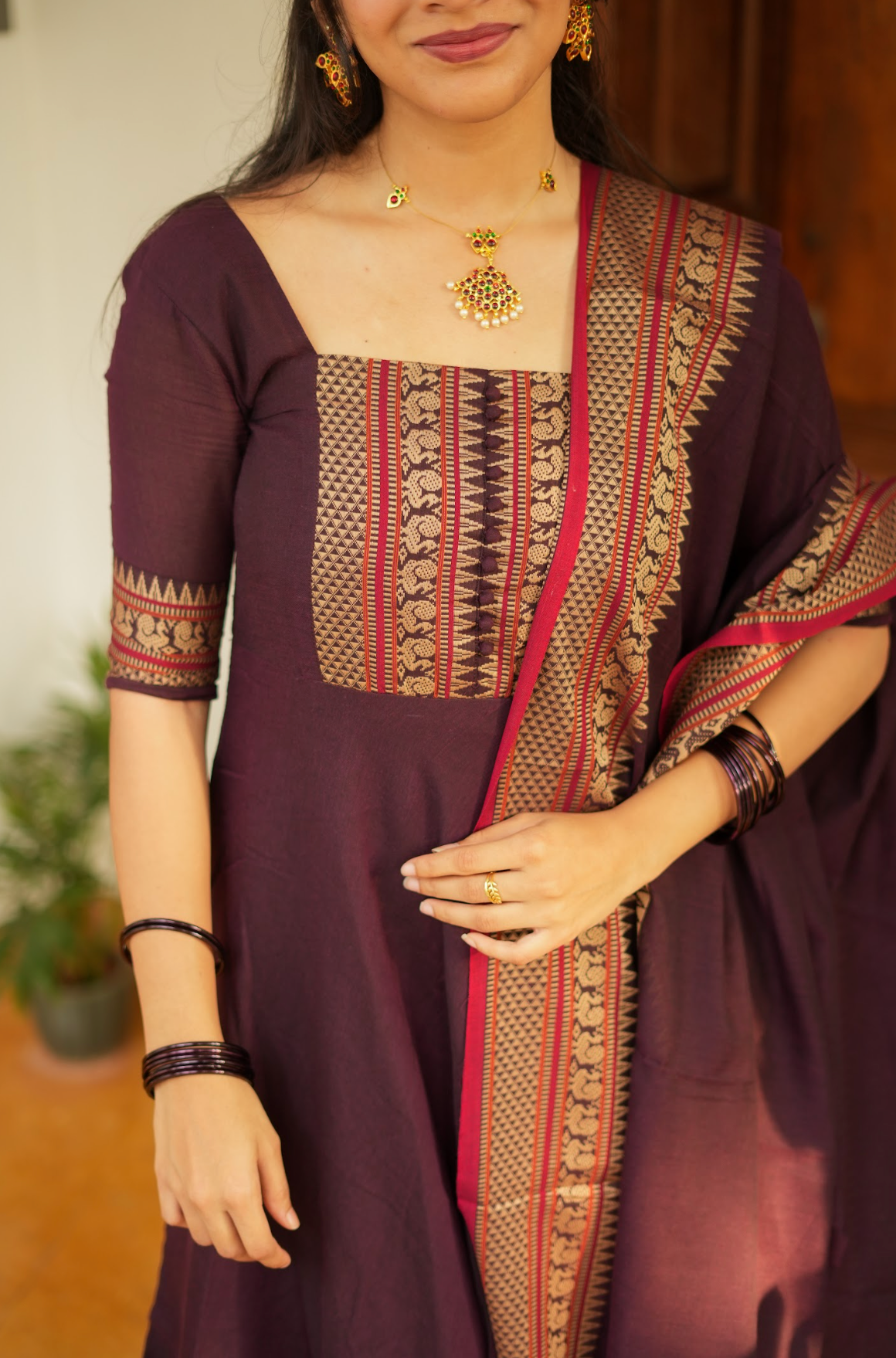 Radha – Coffee Narayanpet Handloom Anarkali Suit