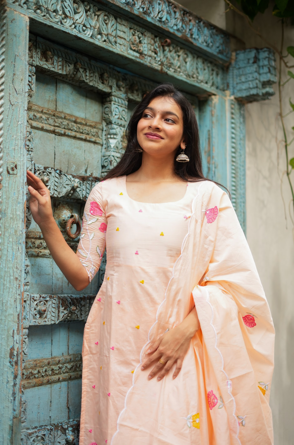 ANVI -  Floral embroidered salwar -(peach)