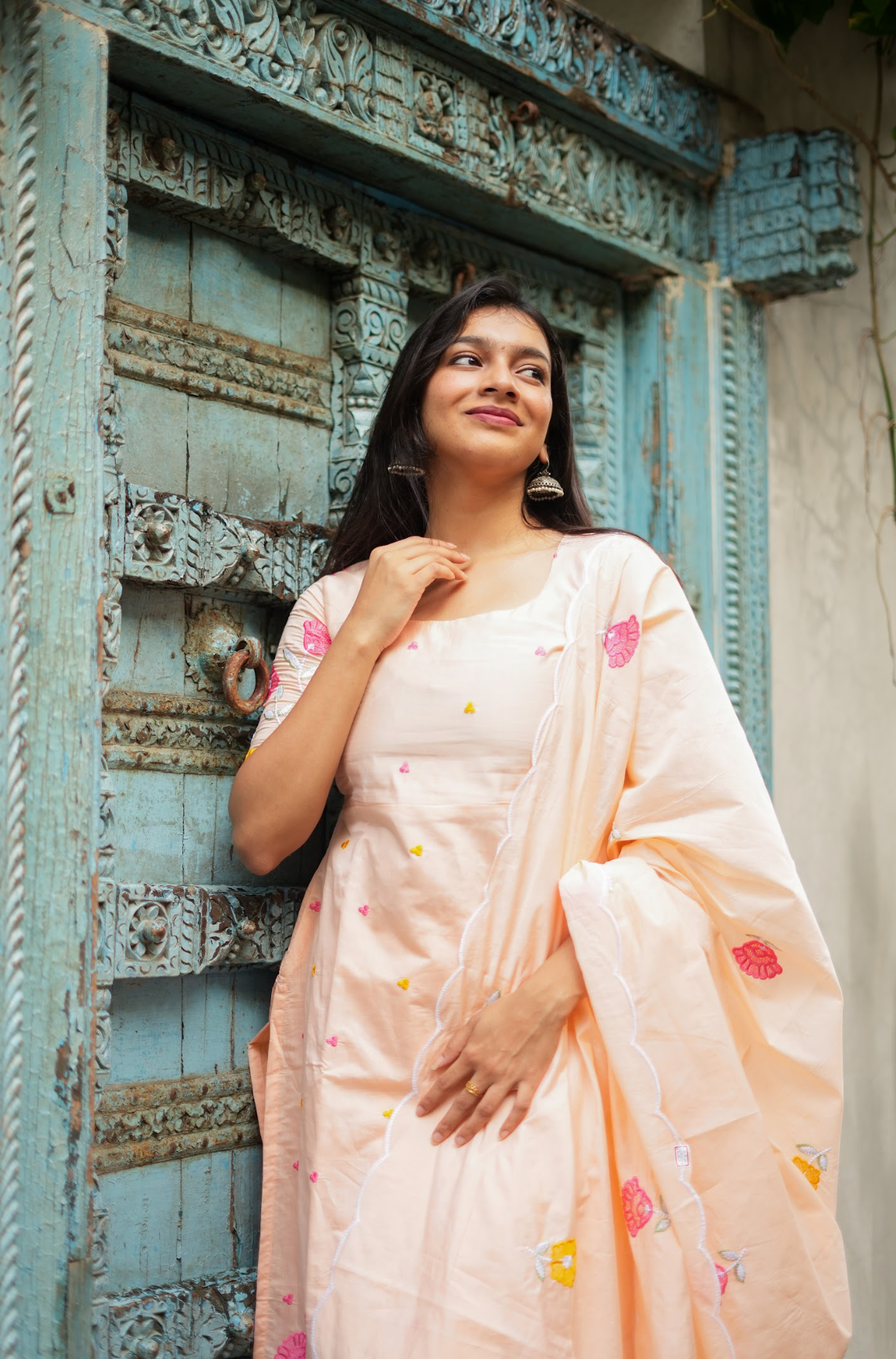 ANVI -  Floral embroidered salwar -(peach)