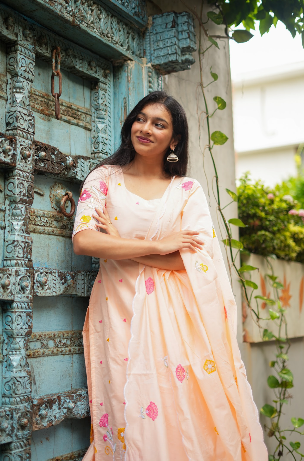 ANVI -  Floral embroidered salwar -(peach)