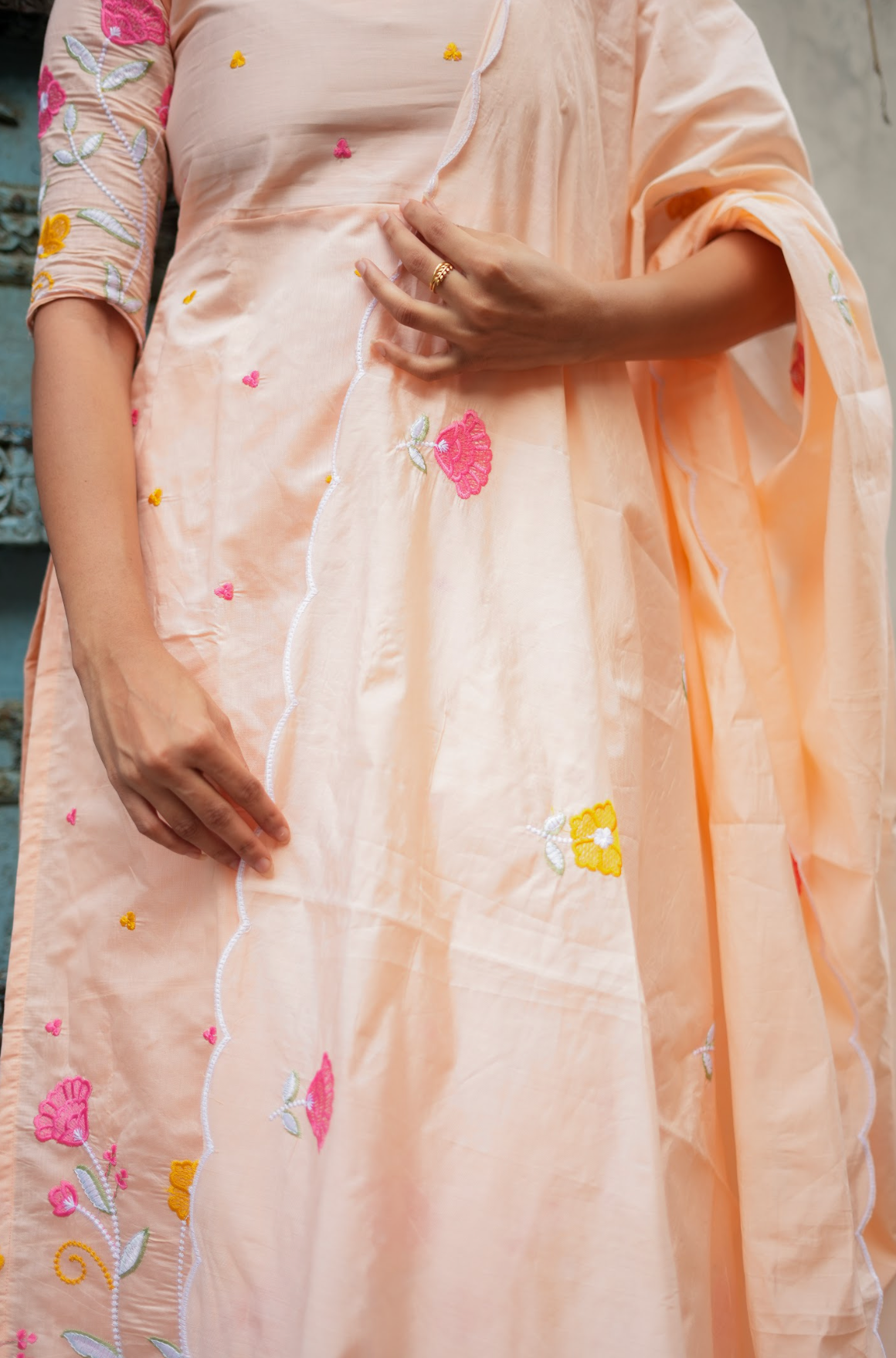 ANVI -  Floral embroidered salwar -(peach)