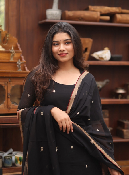 Vedha – Black Narayanpet Straight Suit with Monotone Dupatta