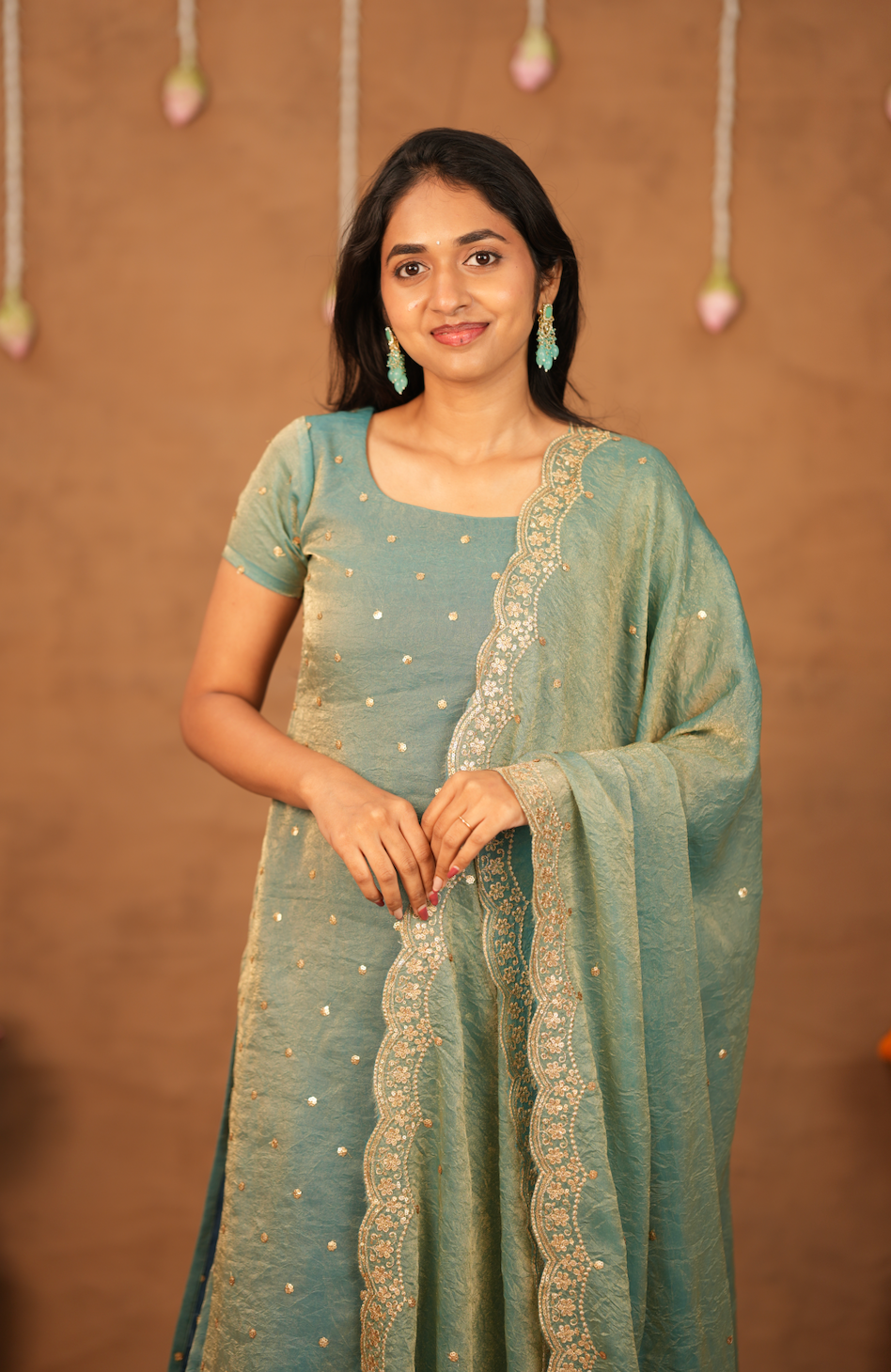Kamali – Blue Crushed Space Silk Sharara Set with Dupatta