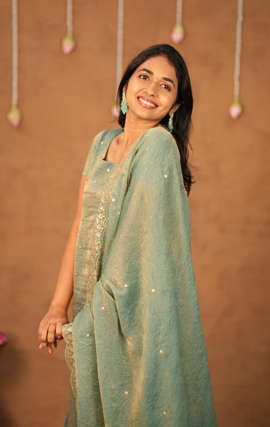 Kamali – Blue Crushed Space Silk Sharara Set with Dupatta