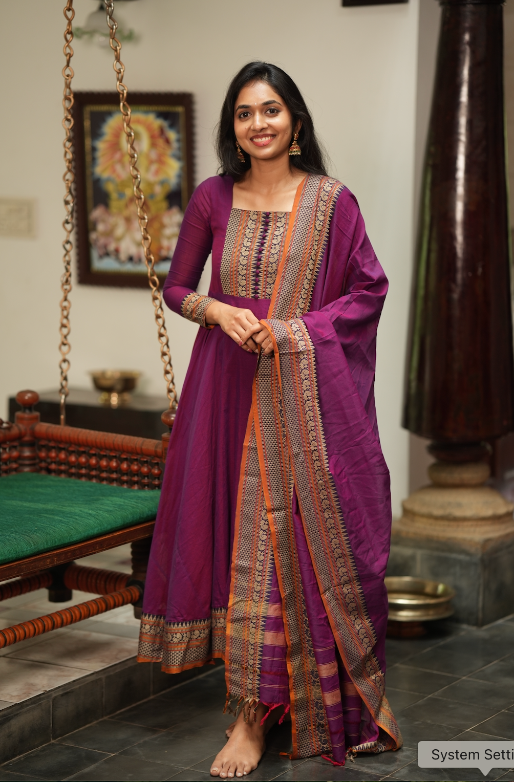 Radha – Wine Narayanpet Handloom Anarkali Suit