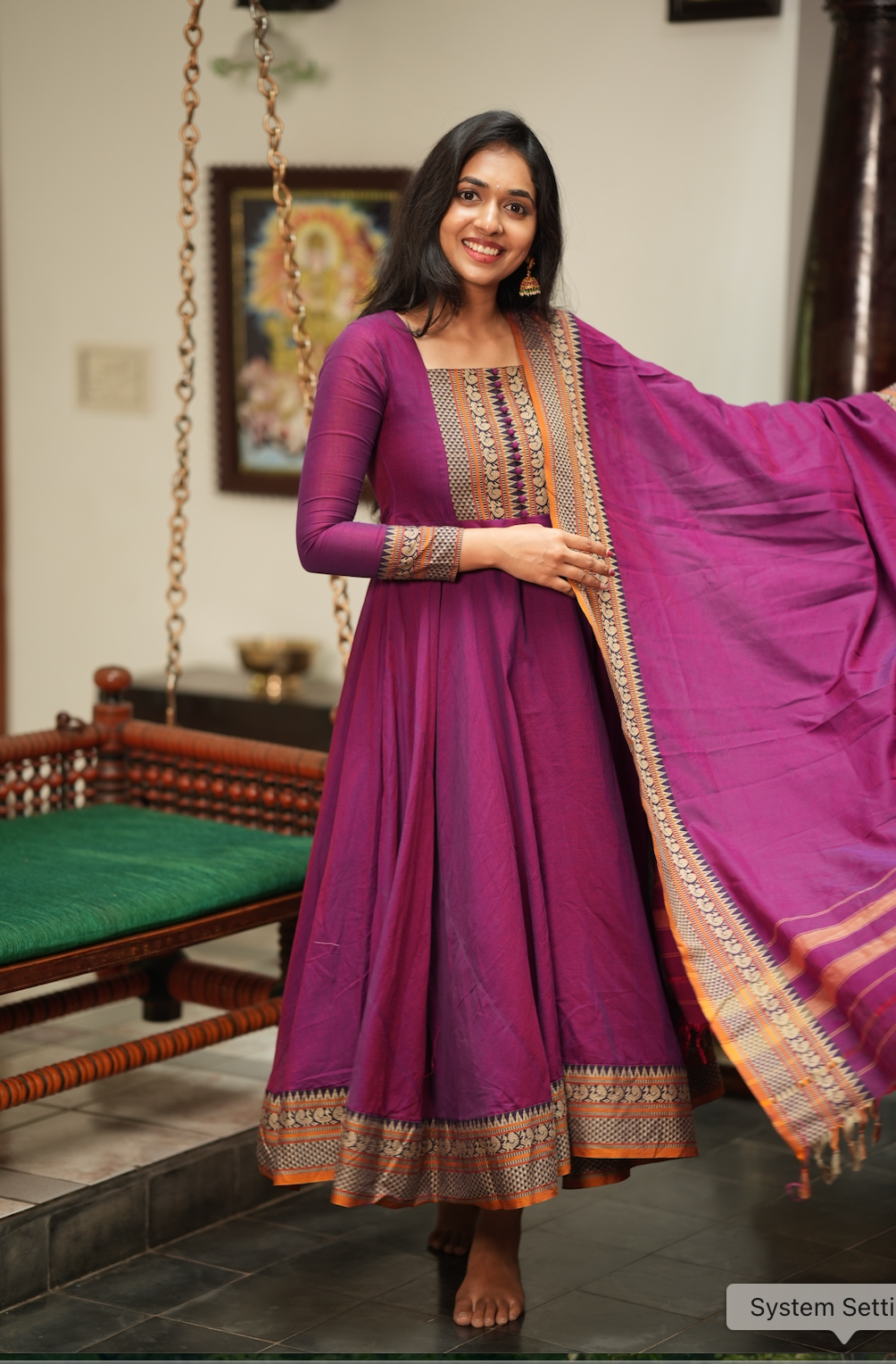 Radha – Wine Narayanpet Handloom Anarkali Suit