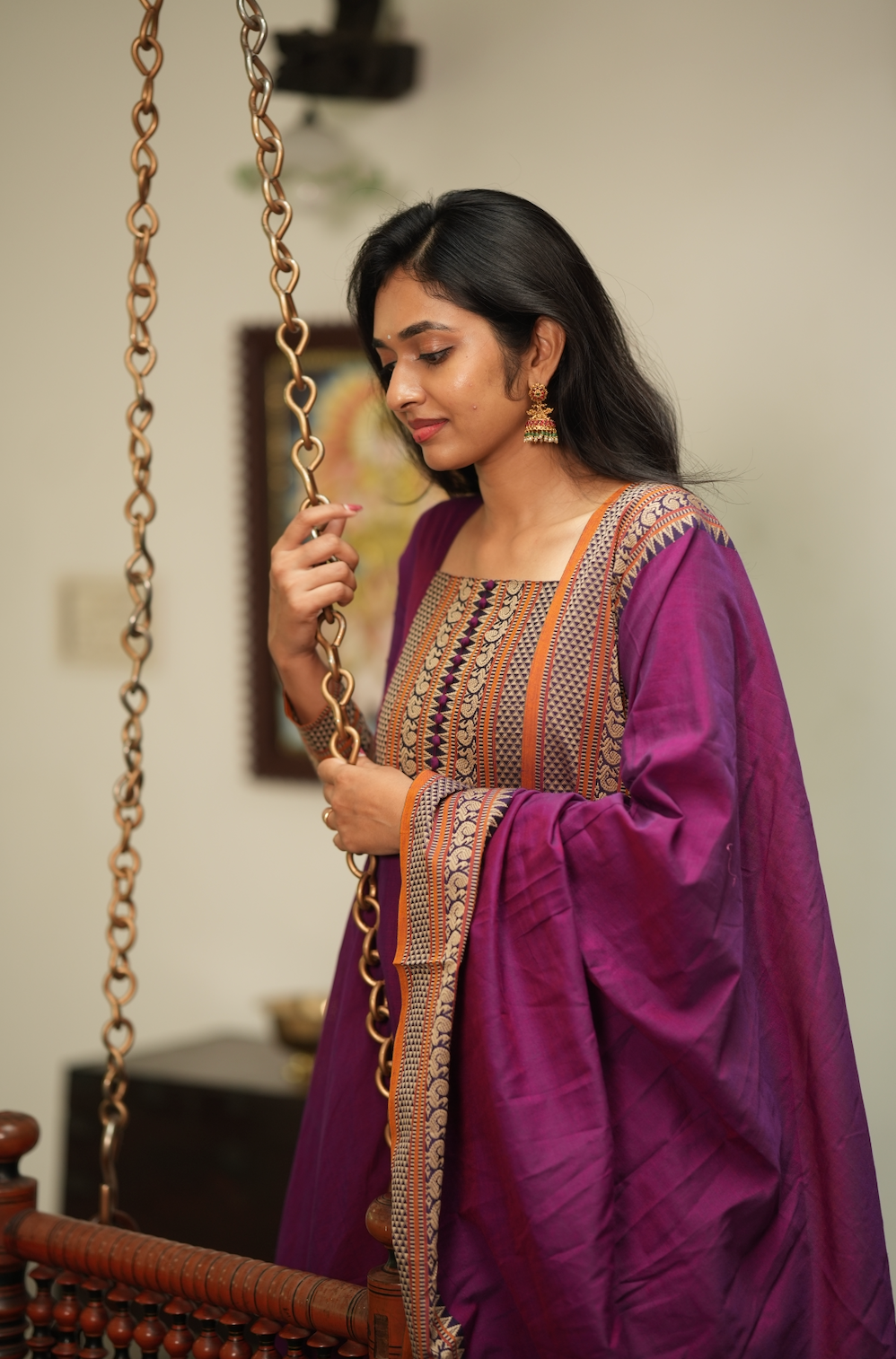 Radha – Wine Narayanpet Handloom Anarkali Suit