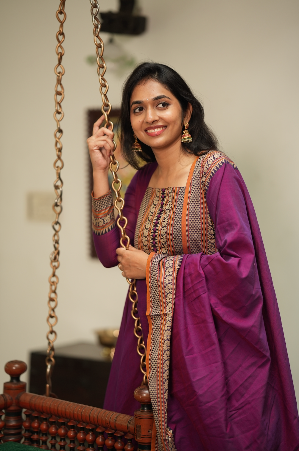 Radha – Wine Narayanpet Handloom Anarkali Suit