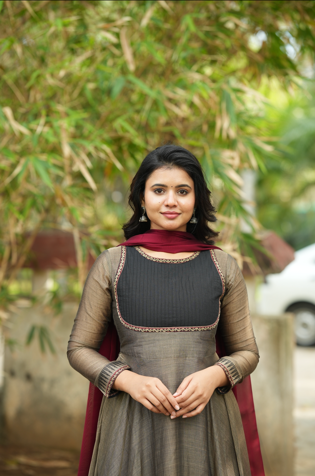 Akila – Grey Narayanpet Anarkali with Black Dupatta