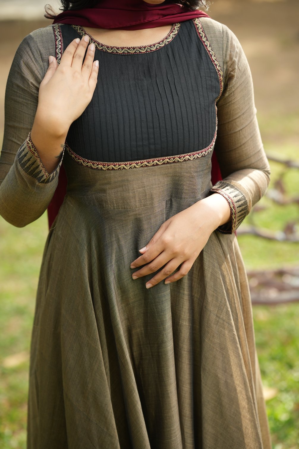 Akila – Grey Narayanpet Anarkali with Black Dupatta