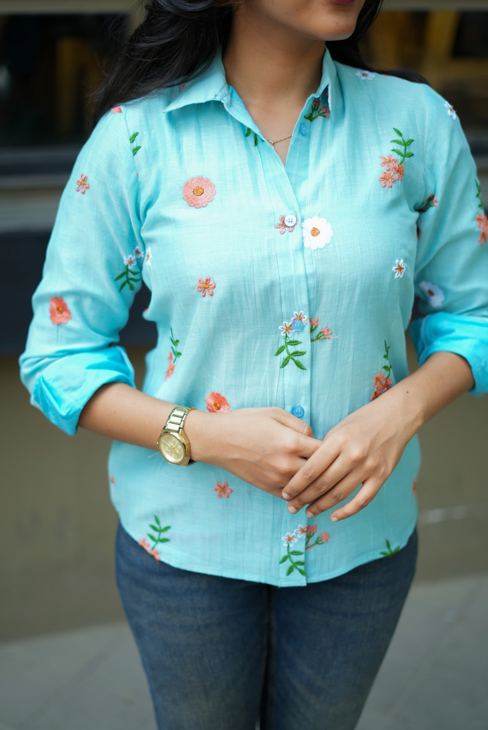 ANVI-Floral embroidered shirt (VC765)