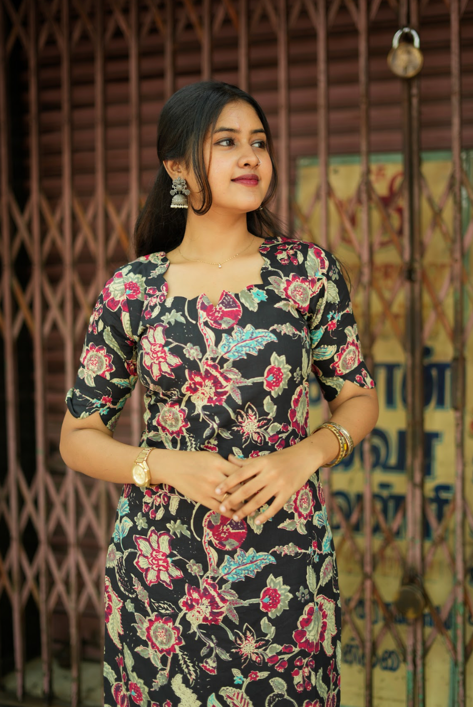 Masakali – Black Floral Cotton Straight Kurta Set