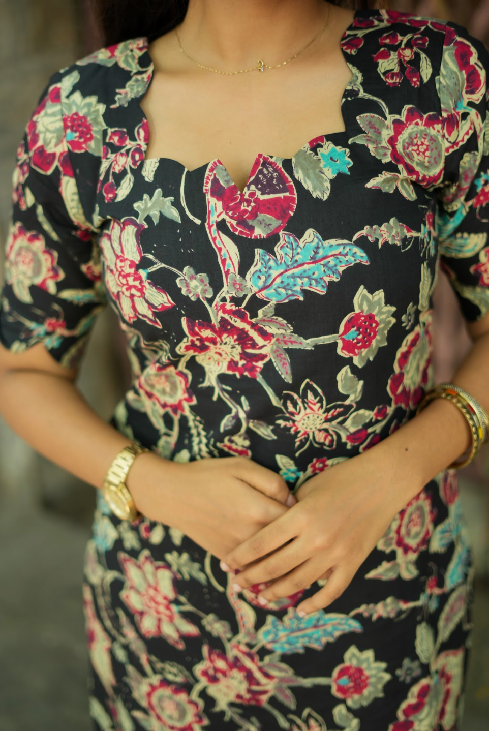Masakali – Black Floral Cotton Straight Kurta Set