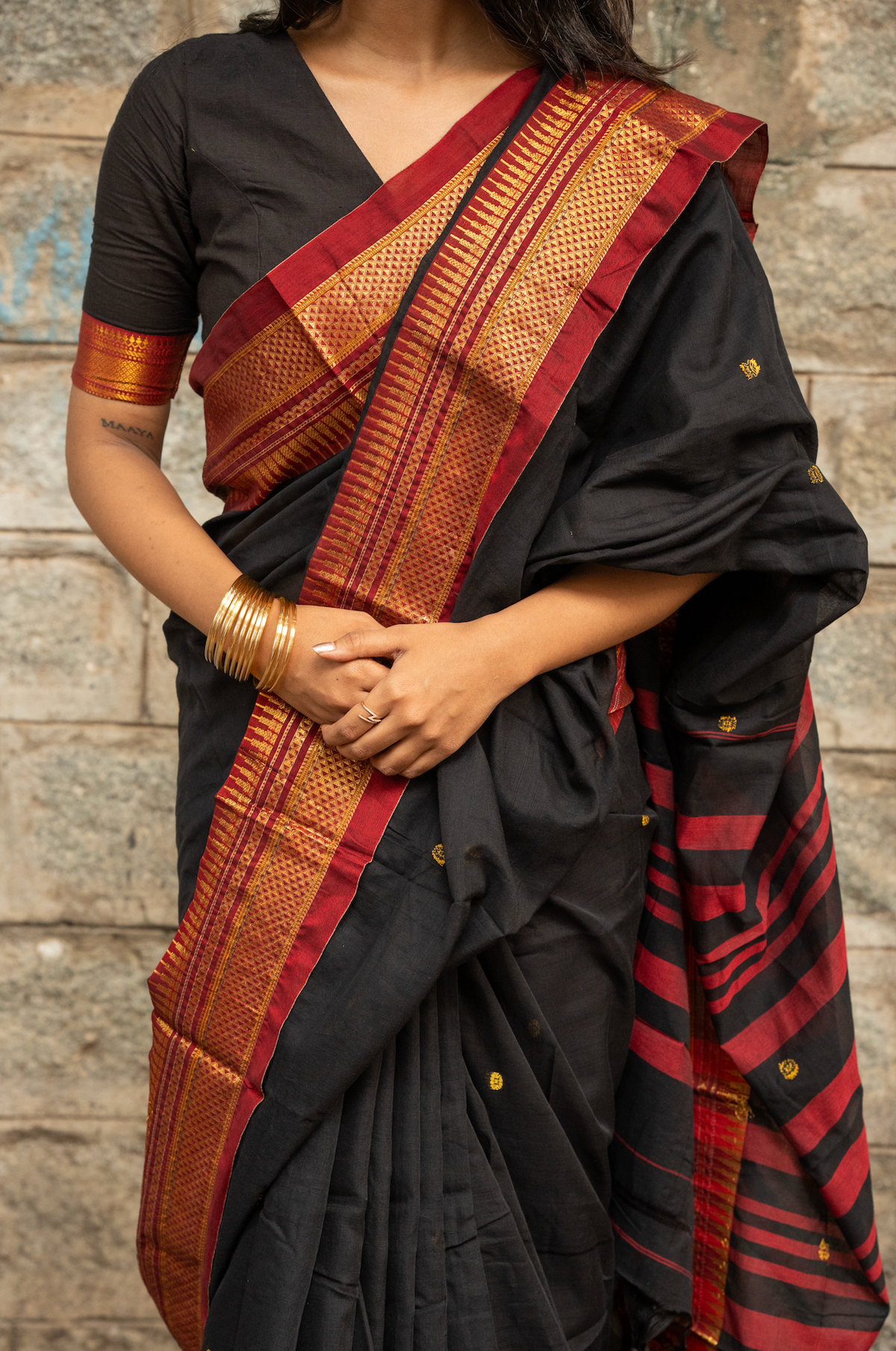 Black and maroon mangalgiri cotton blouse (VCB002)