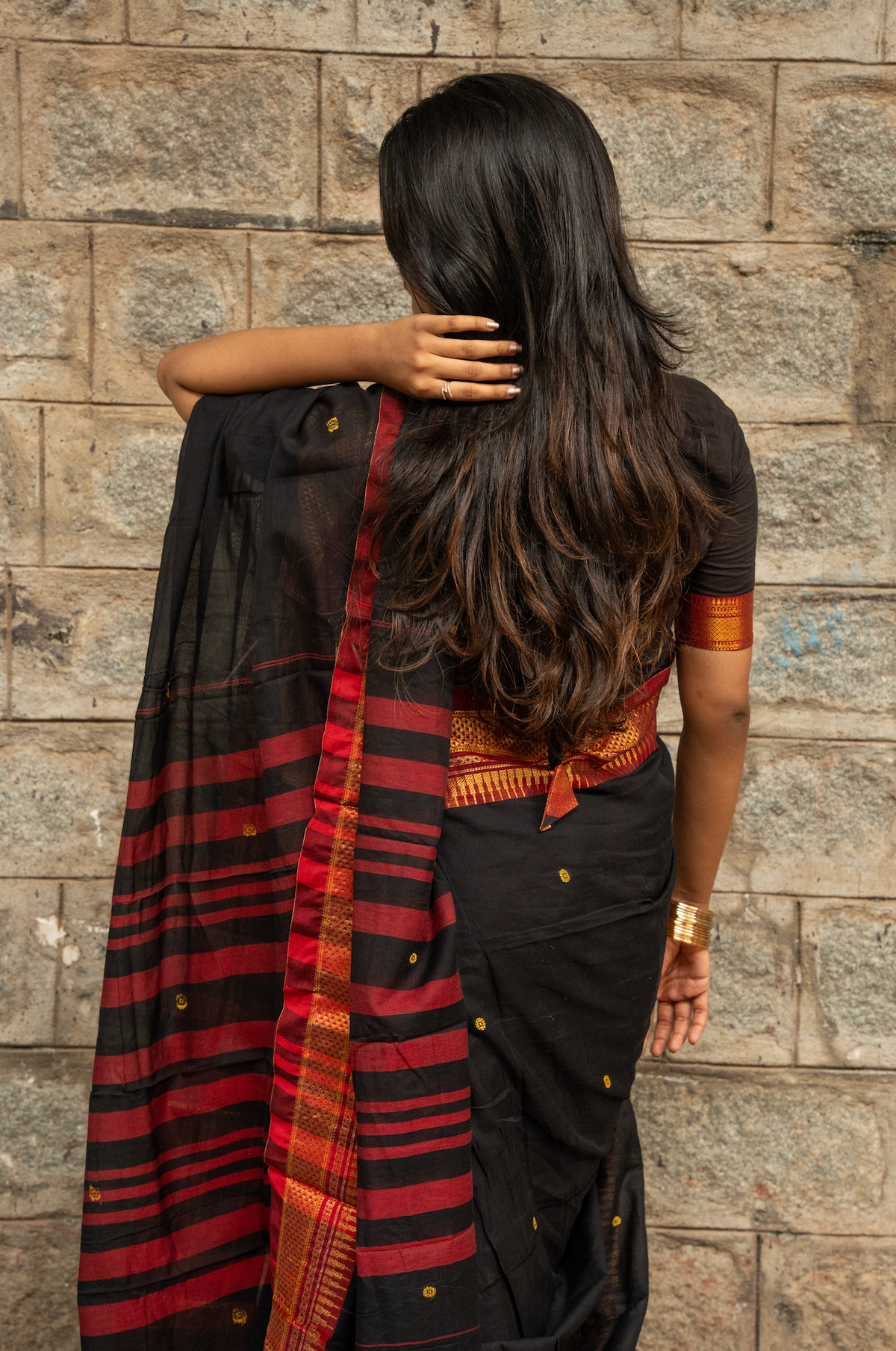 Black and maroon mangalgiri cotton blouse (VCB002)
