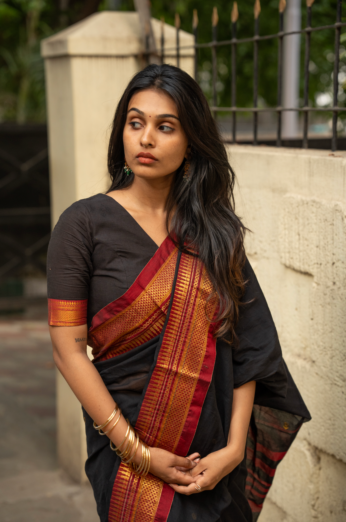 Black and maroon mangalgiri cotton blouse (VCB002)