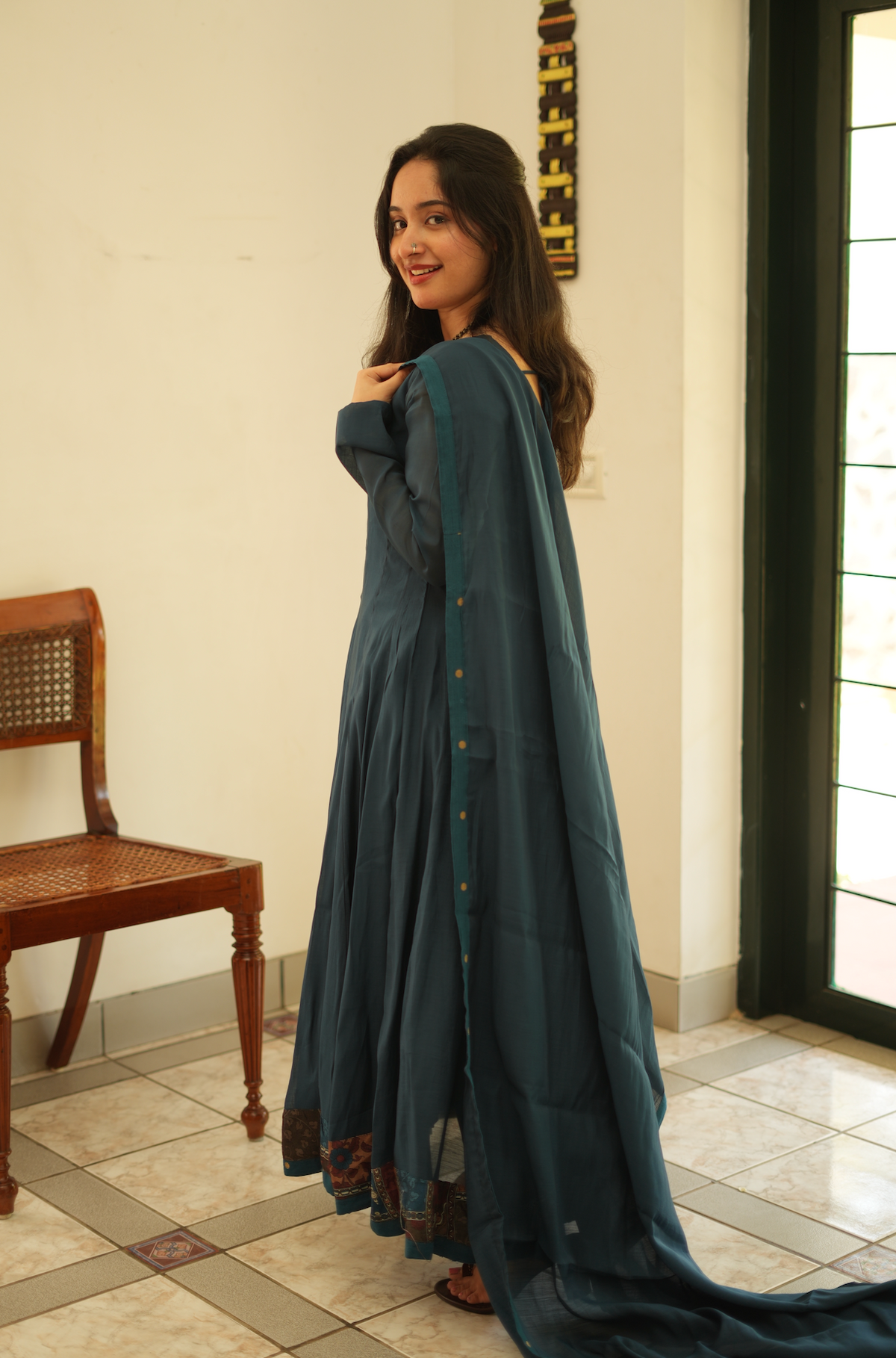 Moonlit Jasmine – Chanderi Panel Anarkali with Dupatta (VC1019)