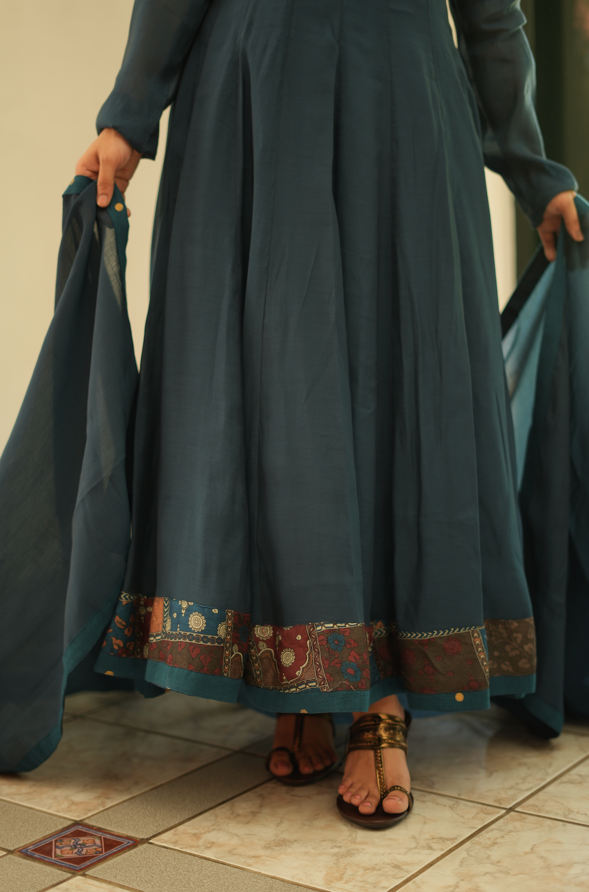 Moonlit Jasmine – Chanderi Panel Anarkali with Dupatta (VC1019)