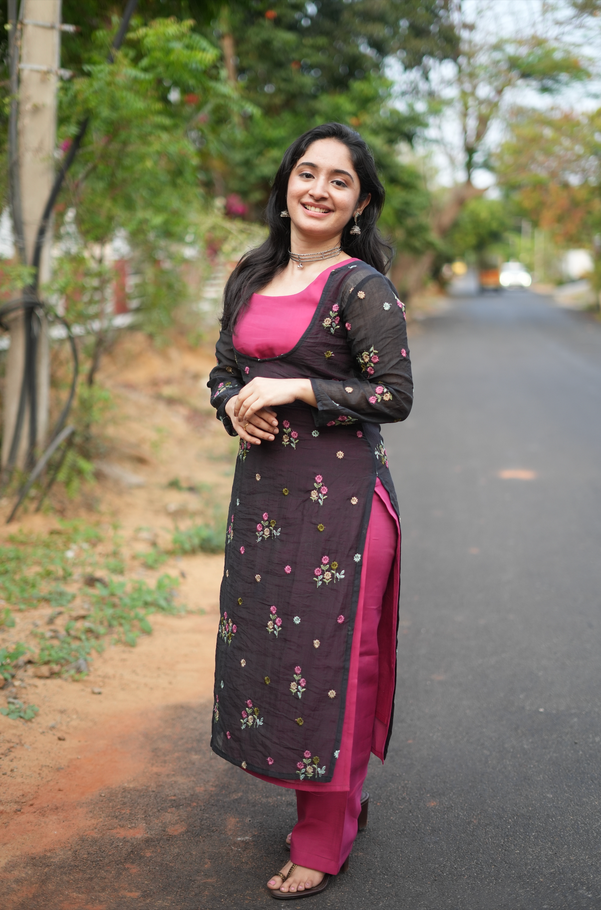 Monica – Pink Co-Ord Set with Black Shrug (VC1037)