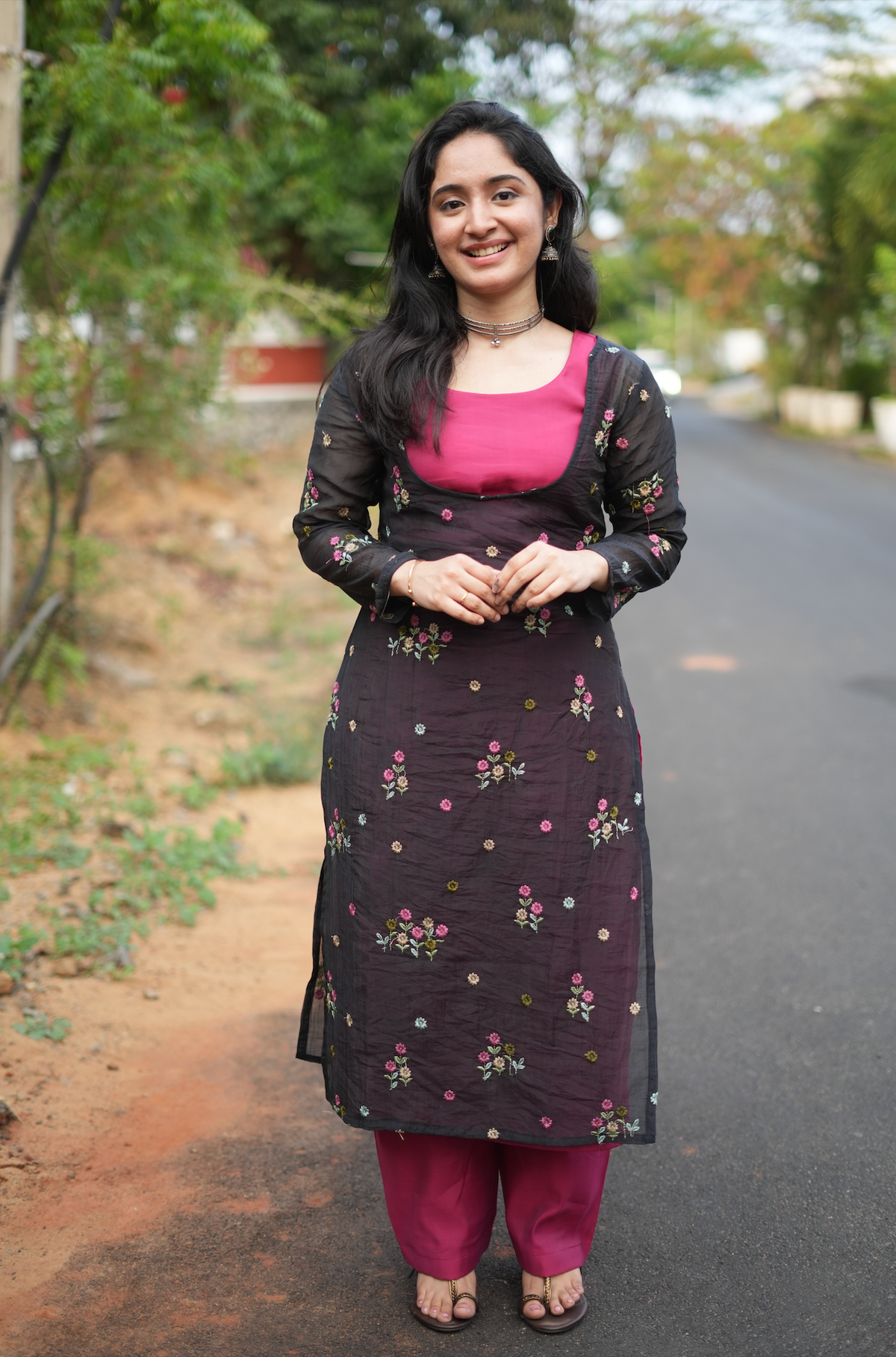 Monica – Pink Co-Ord Set with Black Shrug (VC1037)