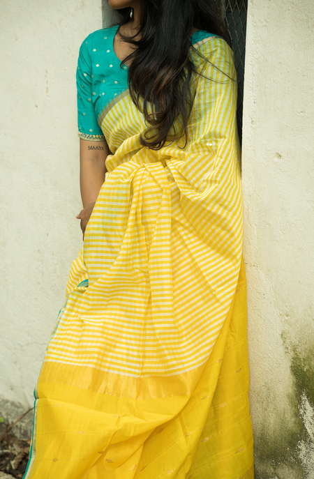 Lightweight pure Maheshwari silk fabric texture showing dual tone weave and soft natural drape