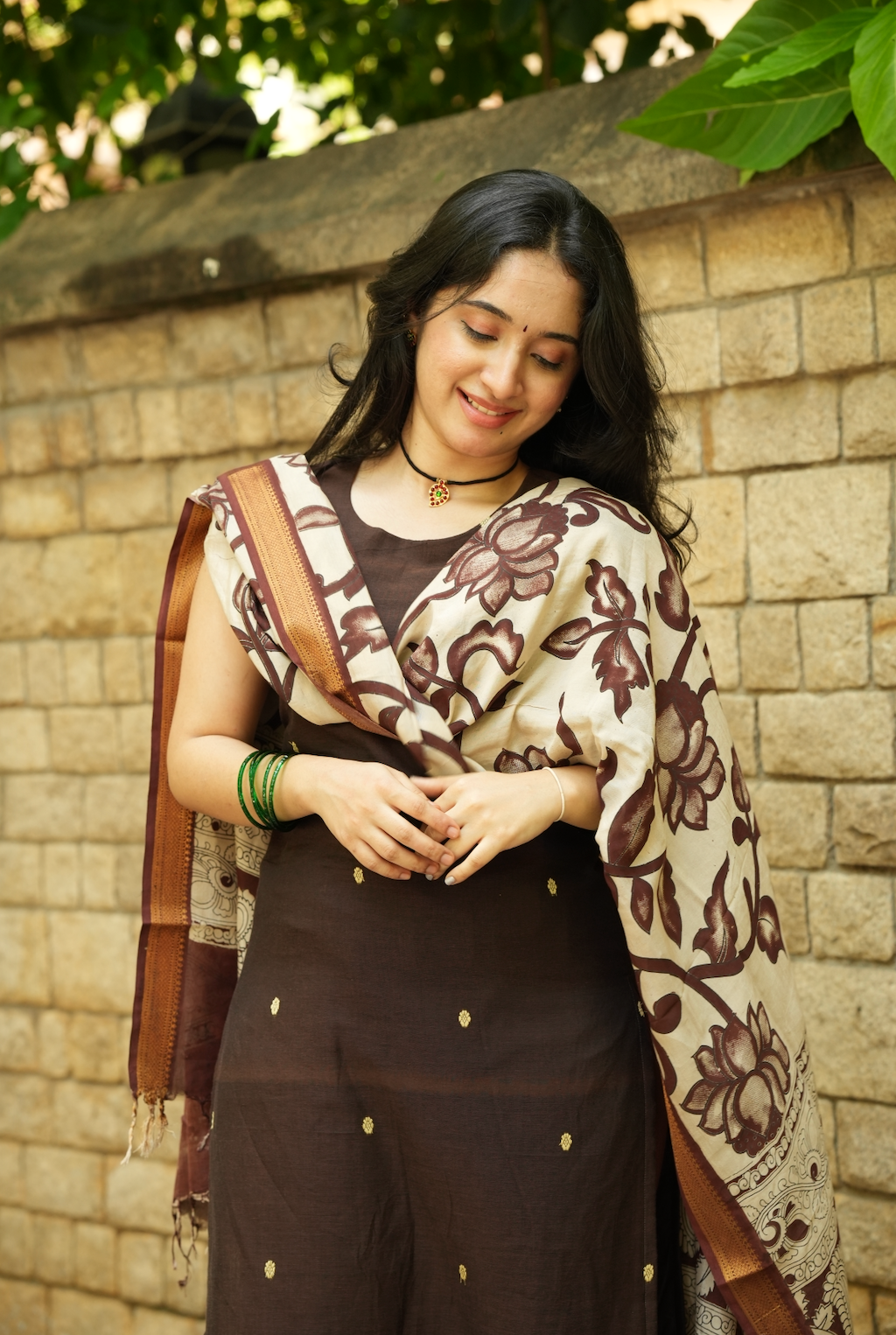 Women’s Narayanpet handloom kurta set with printed Kalamkari dupatta and elegant festive styling