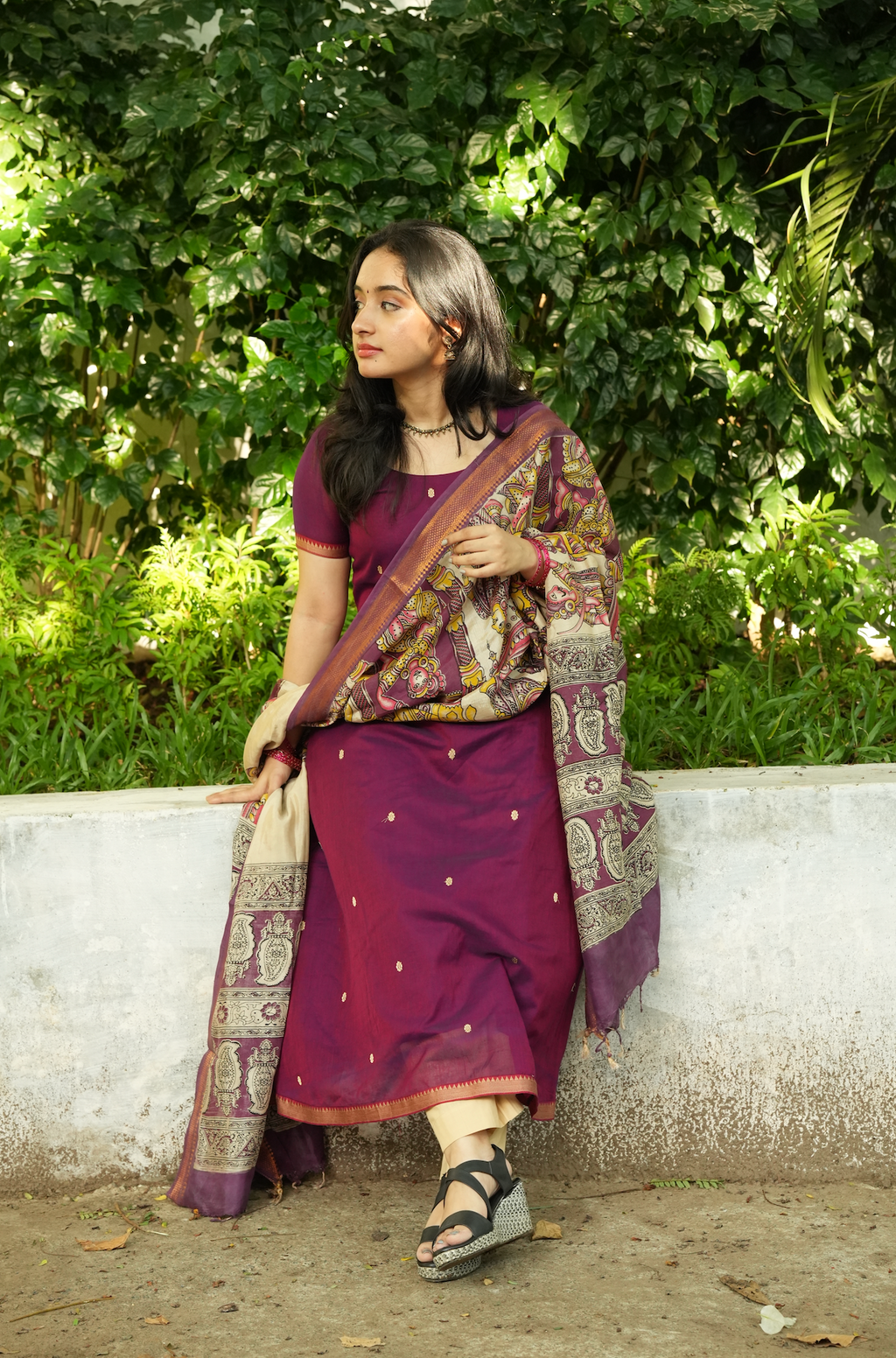 Traditional Narayanpet handloom kurta set with printed Kalamkari dupatta and festive ethnic silhouette