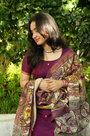 Plum Narayanpet handloom suit set with pen Kalamkari dupatta and elegant traditional ethnic styling