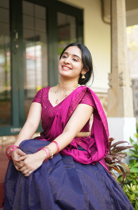 South Indian festive half saree outfit in pure Chettinad handloom fabric