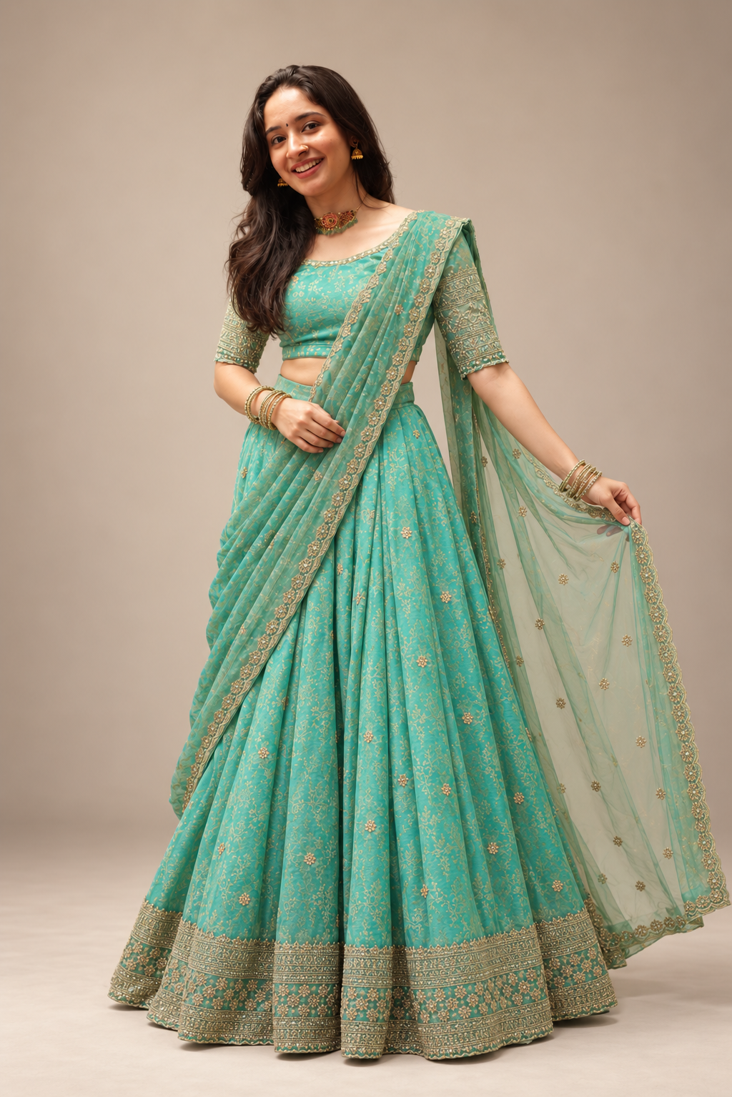 Swathi – Aqua Blue Sequin Lehenga with Dupatta