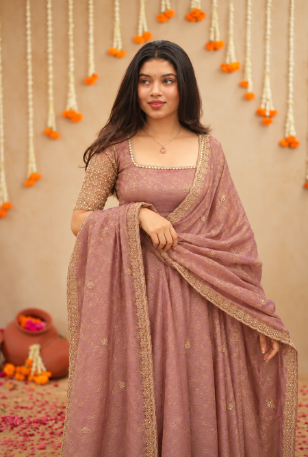 Swathi – Crushed Space Silk Fusion Set with Dupatta