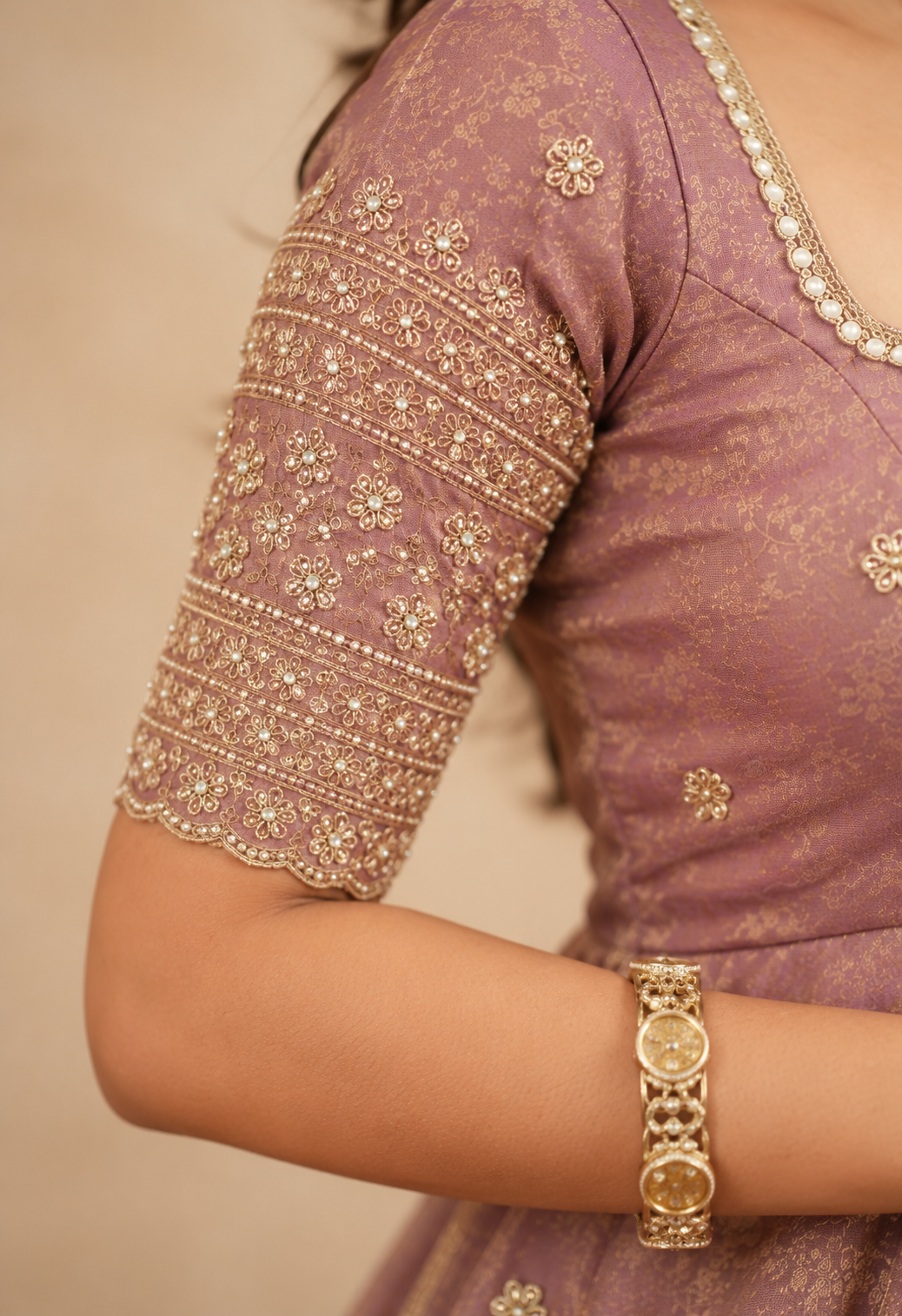 Swathi – Crushed Space Silk Fusion Set with Dupatta