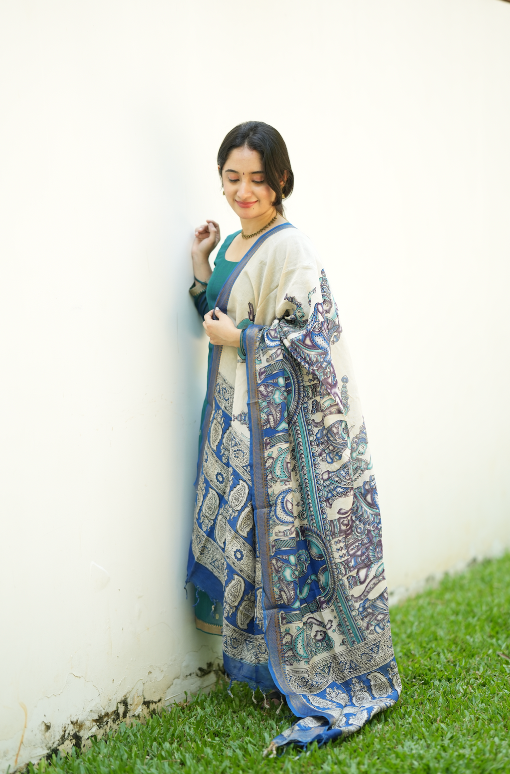 Traditional Narayanpet handloom ethnic wear with printed Kalamkari dupatta and festive Indian silhouette