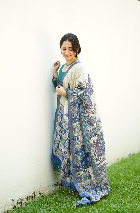 Traditional Narayanpet handloom ethnic wear with printed Kalamkari dupatta and festive Indian silhouette